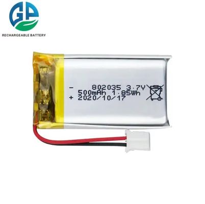 شراء تمت الموافقة على بطارية ليبو 802035 3.7v 500mah بطارية الليثيوم البوليمر القابلة لإعادة الشحن online manufacture