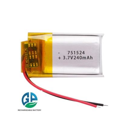 شراء خلايا بطارية الليثيوم قابلة لإعادة الشحن 3.7 فولت 240mAh 751525 751524 لشحن الطاقة المحمولة online manufacture