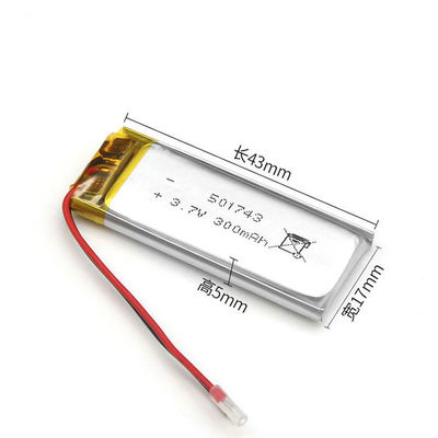 300mAh 3.7V Li Poly بطارية قابلة للشحن ، KC Lipo Battery Pack 501743