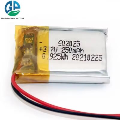IEC62133 KC المعتمدة البوليمر قابلة لإعادة الشحن ليبو 602025 250mah 3.7v بطارية الليثيوم