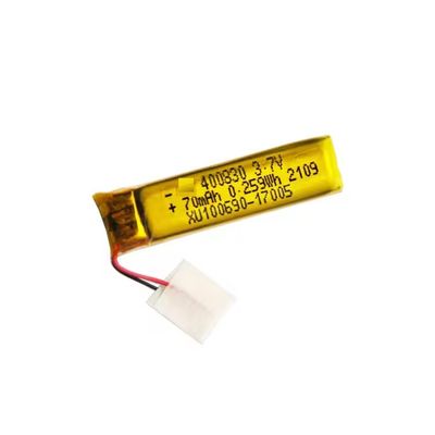 3.7 فولت 70mah 400830 بطارية البوليمر القابلة لإعادة الشحن بطارية ليتيم بطارية معدل تفريغ عالي بطارية