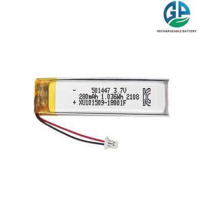 معدل تفريغ عالي 30C قابلة لإعادة الشحن بطارية LED الليثي بوليمر مخصصة 3.7V 280mAh