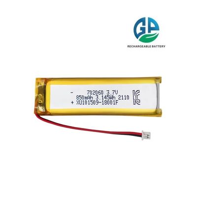 KC ، MSDS ، RoHS المعتمدة بطارية لي إيون قابلة لإعادة الشحن 3.7v 850mAh بطارية الليثيوم البوليمر 702060