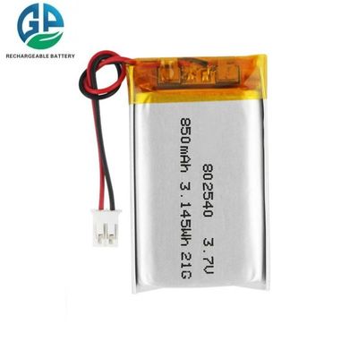 3.7V 850mAh 802540 KC IEC62133 بطارية الليثيوم البوليمرية القابلة لإعادة الشحن